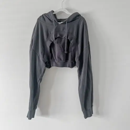 H&M Women's Cropped Hoodie black Medium Long Sleeve Drawstring Casual