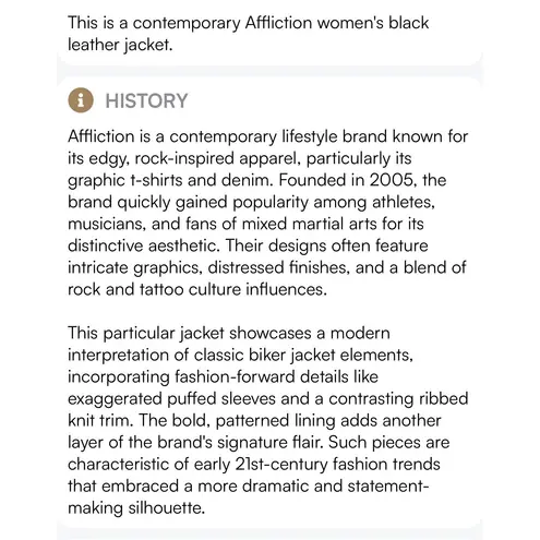 Affliction Black Premium Genuine Leather Puffed Sleeve Jacket Women Medium