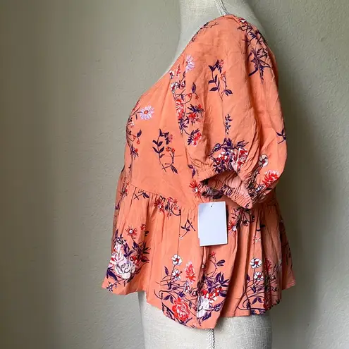 Abound NWT  Orange Floral Print Puff Sleeve Top Size Medium