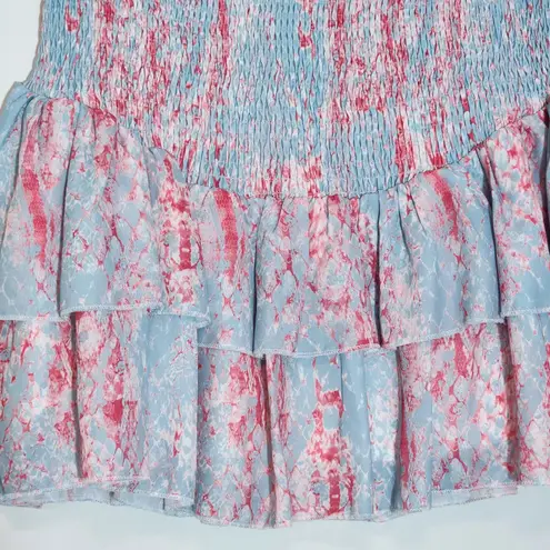 Fanco Smocked Floral Blue and Pink Ruffle Skirt NWT Size Small Floral Mini Skirt