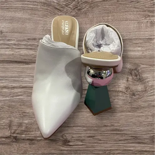 ALFANI Junnee White Leather Mules | Size 9 | Sculptural Heel | NWT