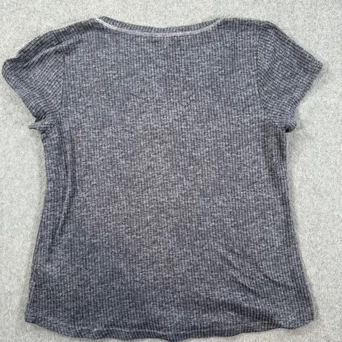 Laura Ashley Ribbed Puppy Tee Shirt Women's Medium Gray Cap Sleeve Y2k Scotties
