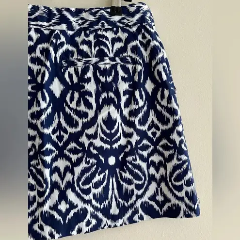 Tori Richard Ikat Navy and White Print Mini Skirt, Preppy Tennis Prep, Size 6