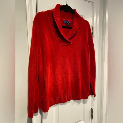 Karen Scott  Size L Red Shawl Neck Soft Chenille Knit Pullover Swsater