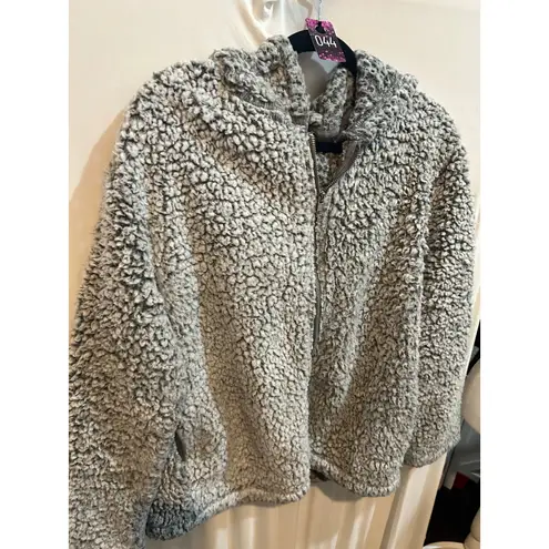Love Tree  Gray Sherpa Hoodie Full Zip‎ Jacket Cozy Warm Womens