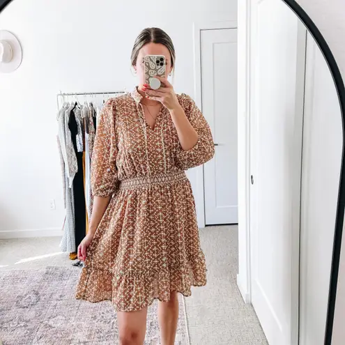 Shoshanna Neutral Tan Embroidered Mini Dress