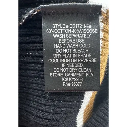 Sanctuary  Mock Neck Stripe Rib Knit Midi Dress Black Brown White Size M NWT