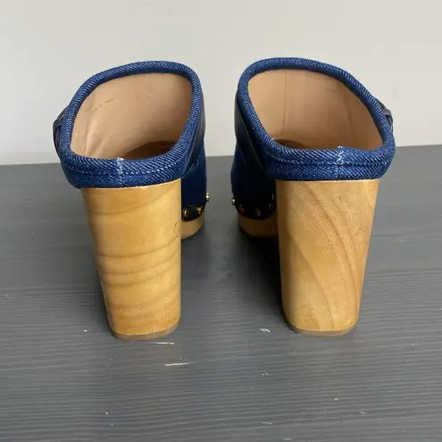 Veronica Beard  Dacey Denim Buckle Studded Clogs Size 7