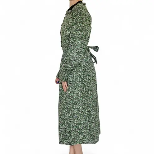 Vintage Green Leaf Purple Grape Collard Prairie Cottage Coquette Midi Dress Size M