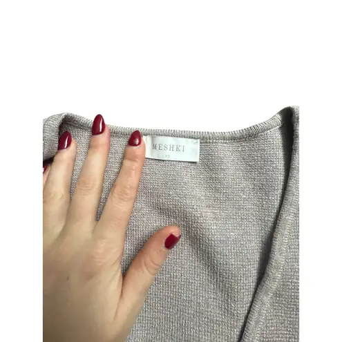 Meshki Knit Cardigan Sweater Beige Button Front V Neck Long Sleeve Womens XS