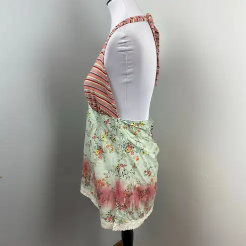 Muchacha Boho Floral Striped Backless Halter Top XL Spain Pink