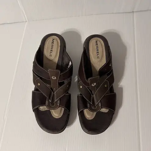 Merrell J89396 coffee leather slide sandals womens size 8