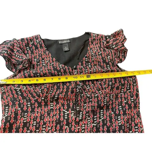 Petite Sophisticate Black Red Sheer Lined Split Flutter Sleeve 90s Y2K Top 12P