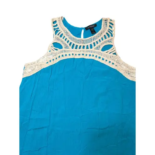 Ashley Stewart Teal Sleeveless Dress Crochet Detail Top Fully Lined Size 22/24