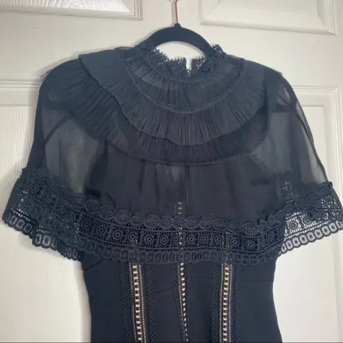 Self Portrait Self-Portrait Black Chiffon Cape Overlay Cady Mini Dress Size 4