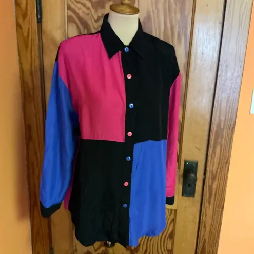 Vtg 80s color block oversized shirt Size L