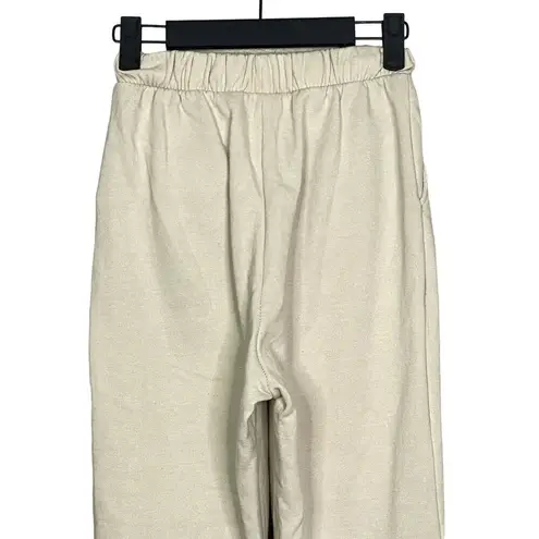 ZARA  High Rise Oversized Relax Fit Fleece Joggers Elastic Waist Pockets S Cream