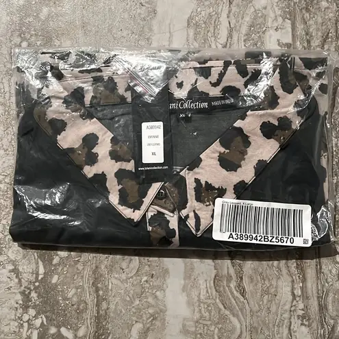 Tolani Collection Button Front Shirt in Grey Leopard Print, Size XL New w/Tag