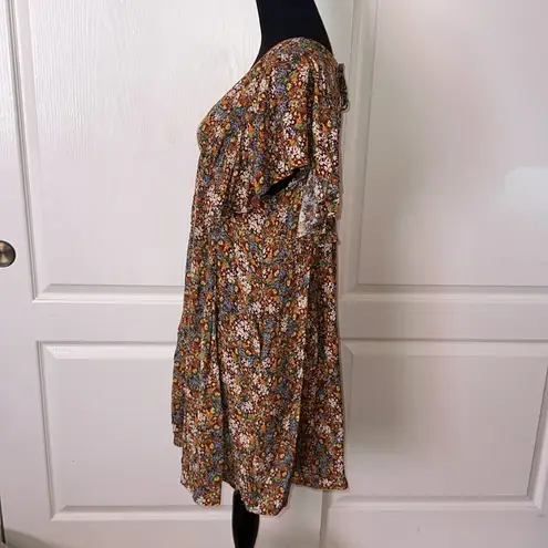 MICRO FLORAL PRINT BABYDOLL RUFFLE DRESS Orange