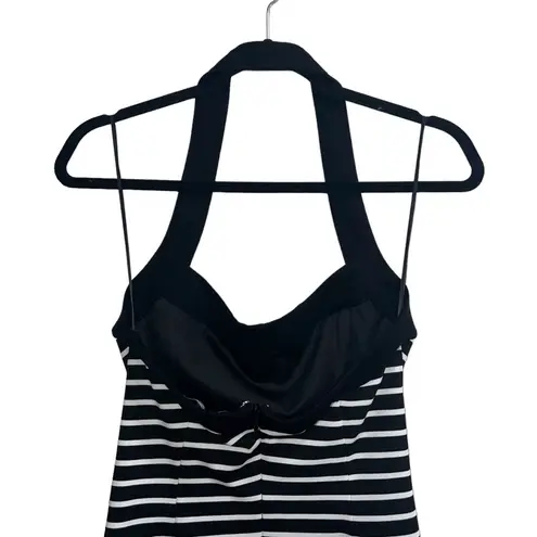 Nicholas NEW NWT Jane Contrast Square Neck Midi Dress In Black & Milk Stripe