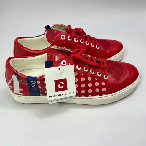 Duca Del Cosma Leather Sneakers Polka Dot Casual Shoes Red White Size Size 10