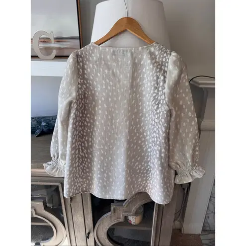 NWOT Tuckernuck Antelope Faye Beige 3/4 Sleeve Blouse Size Small White