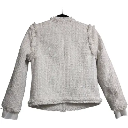 Tammy Tangs White Tweed Frayed Trim Button Front Jacket Long Sleeve Size M Size M