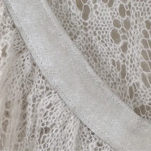 Black Sheep Ivory Boho Crochet Lace 3/4 Bell Sleeve Suede Trim Sweater Large