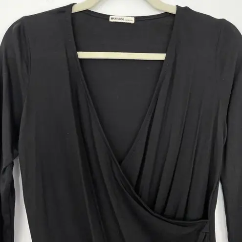 LA Made New  Maternity Long Sleeve V-Neck Wrap Top Knit Jersey Black