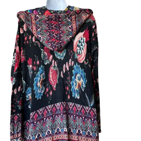 Johnny Was Floral Multicolor Patterned Long Sleeve Hooded Cardigan Sweater M