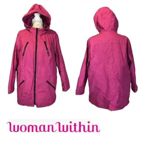 Woman Within  hooded pink trench rain coat size 18-20