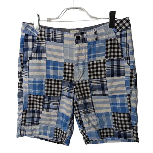 L.L.Bean  Favorite Fit Patchwork Plaid Bermuda Shorts Blue White Size 12