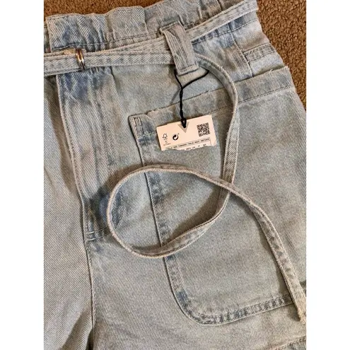 ZARA NWT Belted Paperbag Waist Jean Shorts Size 4 Light Wash Denim