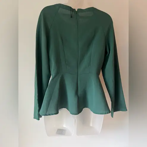 Allegra K Women’s Long Sleeve Tie Front Peplum Blouse Green Size XS NWOT