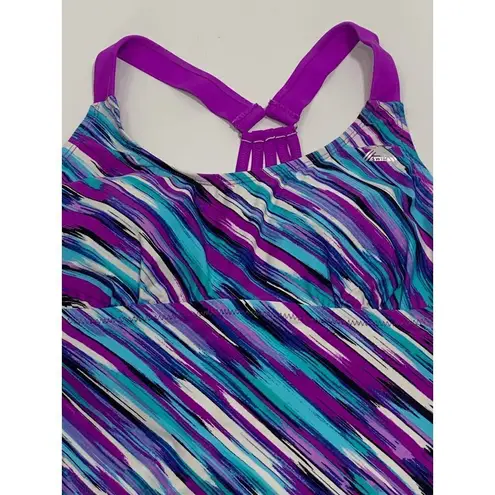 ZeroXposur Womens Swimwear Top Tankini Strappy Padded Swimsuit Purple Blue 6