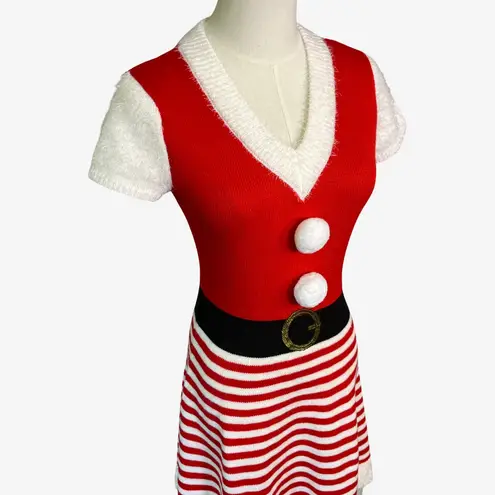 Planet Heart M Santa Sweater Dress Red White Striped Holiday Costume Pom Pom Size M