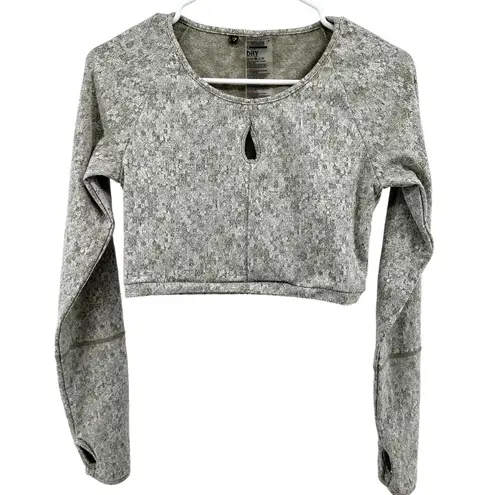 Gymshark  Fleur Texture Crop Top Keyhole Thumbhole Athletic Workout Green Medium