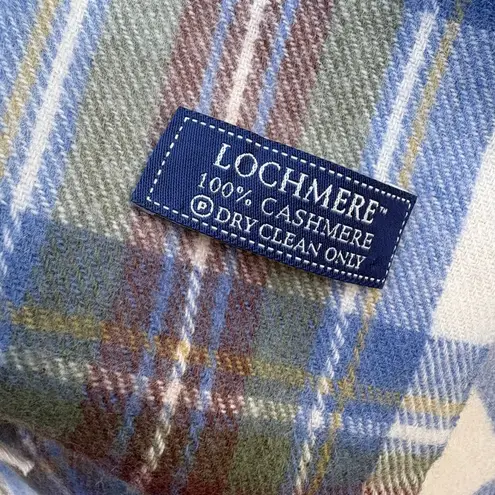 Lochmere Tartan Plaid Cashmere Scarf Blue Fringe Heritage Cozycore Preppy 60”