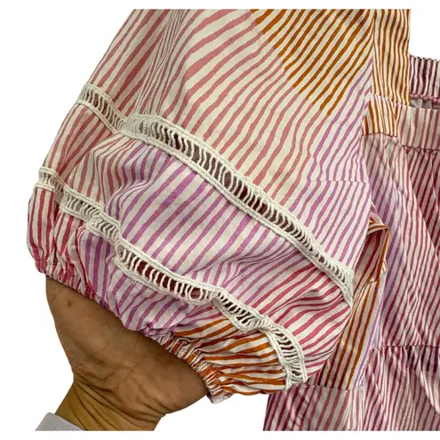 Maeve Anthropologie Women's Gable Tiered Tunic Puff Sleeve Square Neck Boho M