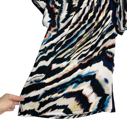 Valerie Stevens Abstract Print Pleated Neck Short Sleeve Blouse