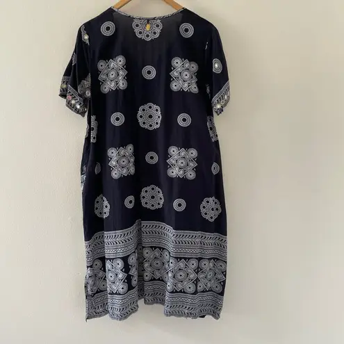 Ruby Yaya Dress Womens Medium Blue Kaftan Sequin Lined Lightweight Metallic