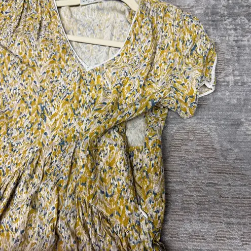 Atelier Rêve Yellow and Blue Patterned Mini Dress With Shoulder Pads Sample Size 6