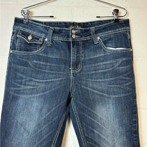 Love Nation Woman’s Plus Size Denim Capri Jeweled Chic Y2K Darkwash Jeans Sz 14