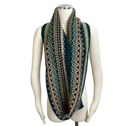 Nine West  Fair Isle Green Shimmery Infinity Knit Scarf New