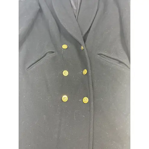Vintage ADA Double Breasted Wool Blend Long Coat Black Gold Buttons Women's 9
