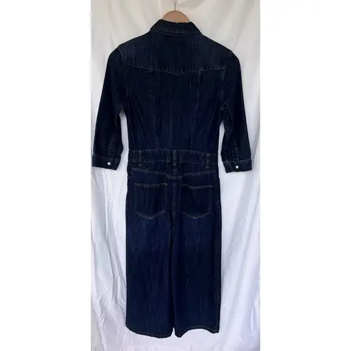 AllSaints Polly Denim Midi Dress Size 2 Pearl Snap Button Boho Western Cowgirl Blue