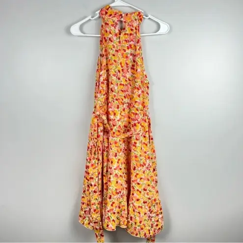 Beautiful NEW Orange Floral Mini Dress Halter‎ Small Side Zip Retro, Size Small