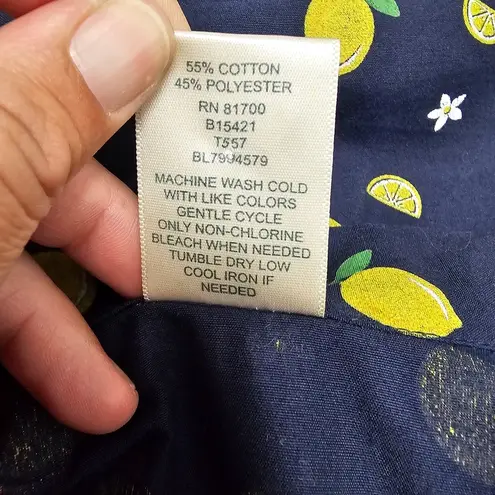 Blair  Navy & Yellow Lemon Fruit Print Short Sleeve Button Down Size Large - Image 6
