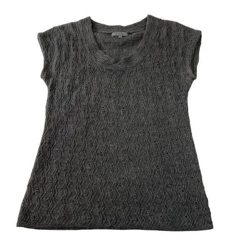 Classiques Entier Short Sleeve Pointelle Knit Sweater Size M Scoop Neck Neutral