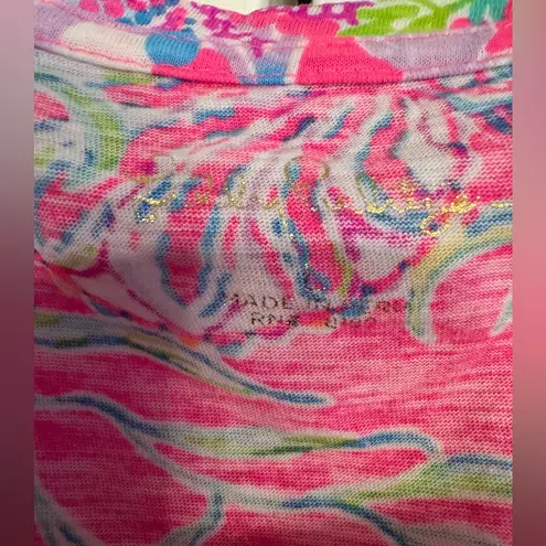 Lilly Pulitzer  Etta V-Neck Top pink multicolored cotton fabric shell print L